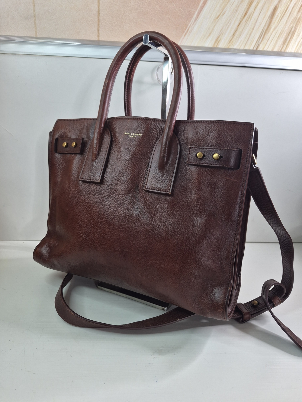 Yves Saint Laurent Dark Brown Leather Briefcase Tote with Gold Hardware - Picture 2 of 15